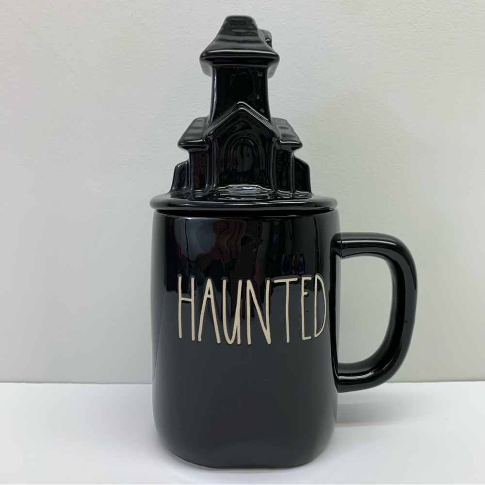 Rae Dunn HAUNTED Halloween Mug with Haunted House Topper - Black - NEW